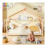 تخت مونته سوری کودک مدل کلبه آرامش رنگ چوب طبیعی