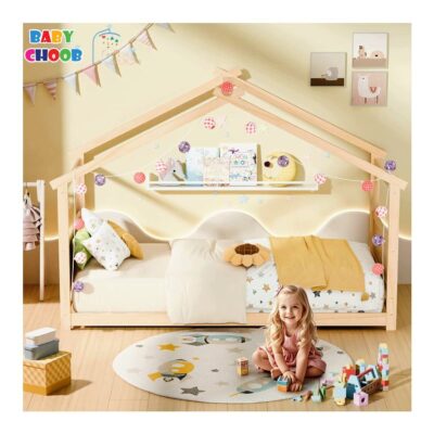 تخت مونته سوری کودک مدل کلبه آرامش رنگ چوب طبیعی